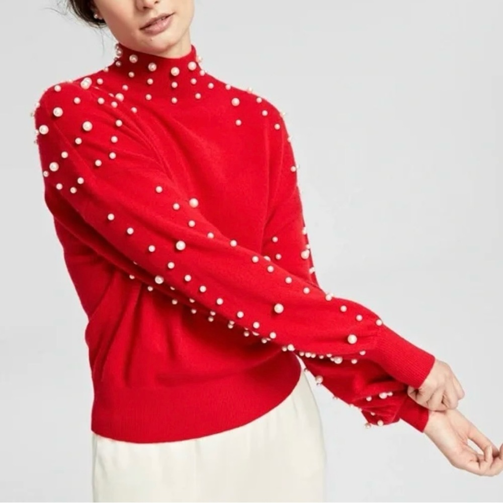 ✨ Charter Club 100% Cashmere Mock Neck Pearl Sweater M
